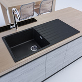 Expert Homewares Granite Single Kitchen Sink Bowl with Drainboard