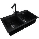 Expert Homewares 830mm Double Black Granite Kitchen Sink