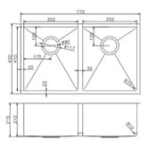 Expert Homewares Melotte 770mm Double Stainless Steel Kitchen Sink