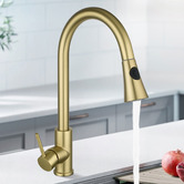 Expert Homewares Euro Brushed Yellow Gold Flared Pull-Out Kitchen Sink Mixer