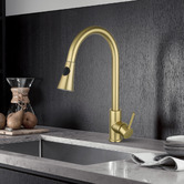 Expert Homewares Euro Brushed Yellow Gold Flared Pull-Out Kitchen Sink Mixer