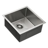 Expert Homewares Deso 440mm Single Satin Brush Kitchen Sink with Button-controlled Basket Waste