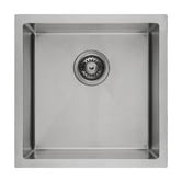 Expert Homewares Deso 440mm Single Satin Brush Kitchen Sink with Button-controlled Basket Waste