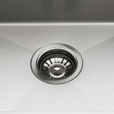 Expert Homewares Deso 440mm Single Satin Brush Kitchen Sink with Button-controlled Basket Waste