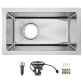 Expert Homewares Deso 250mm Single Stainless Steel Kitchen Sink with Button-controlled Basket Waste