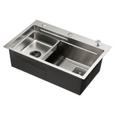Expert Homewares Azelea 680mm Single Stainless Steel Kitchen Sink with Button-controlled Basket Waste