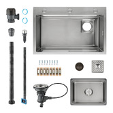 Expert Homewares Deso 680mm Single Stainless Steel Kitchen Sink with Button-controlled Basket Waste