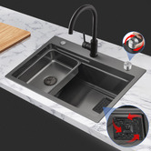 Expert Homewares Azelea 680mm Single Stainless Steel Kitchen Sink with Button-controlled Basket Waste