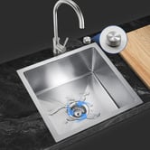 Expert Homewares Deso 440mm Single Satin Brush Kitchen Sink with Button-controlled Basket Waste