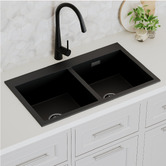 Expert Homewares 830mm Double Black Granite Kitchen Sink