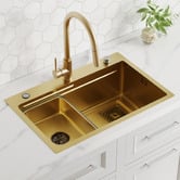 Expert Homewares Deso 680mm Single Stainless Steel Kitchen Sink with Button-controlled Basket Waste