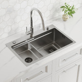 Expert Homewares Deso 680mm Single Stainless Steel Kitchen Sink with Button-controlled Basket Waste