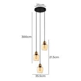 Lunescent Lighting Champan Glass &amp; Iron 3 Light Pendant