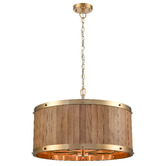 Lunescent Lighting Barrique 6 Light Oak Wood Pendant