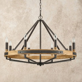 Lunescent Lighting Corey Iron &amp; Oak Wood 8 Light Pendant
