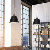 Lunescent Lighting Anson Travertine &amp; Iron Pendant Light