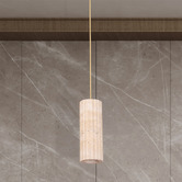 Lunescent Lighting Aric Travertine &amp; Iron Pendant Light