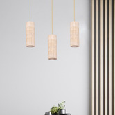 Lunescent Lighting Aric Travertine &amp; Iron Pendant Light
