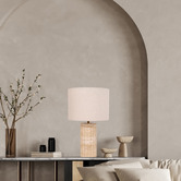 Lunescent Lighting Aric Travertine Drum Table Lamp