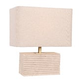 Lunescent Lighting Aric Travertine &amp; Iron Beige Rectangular Table Lamp