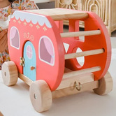 Q Toys Q Toys 5 Piece Horse Rubberwood Sorting Cart &amp; Blocks Set