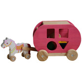 Q Toys Q Toys 5 Piece Horse Rubberwood Sorting Cart &amp; Blocks Set