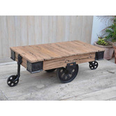 The Decor Store Railway Sleeper Industrial Cart Coffee Table