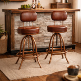 The Decor Store 74cm Brown Gehrig Industrial Style Leather Barstool