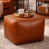 The Decor Store Baylor Goat Leather Ottoman