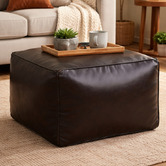 The Decor Store Brown Panel Goat Leather Ottoman