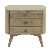 Rita Home Monah 3 Drawer Acacia Wood Bedside Table