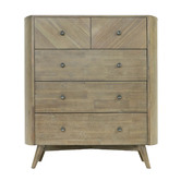 Rita Home Monah 5 Drawer Acacia Wood Tallboy
