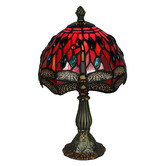 Tiffany Pieces 38cm Stained Glass Red Dragonfly Table Lamp