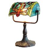 Tiffany Pieces Dragonfly Leadlight Banker Table Lamp