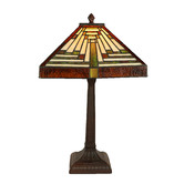 Tiffany Pieces Mission Square Stained Glass Geometric Table Lamp