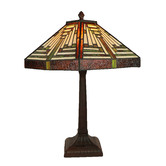 Tiffany Pieces Mission Square Stained Glass Geometric Table Lamp