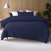 Accessorize Navy Double Stitched Bamboo &amp; Cotton Quilt Cover Set