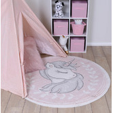 Lifestyle Floors Pink Happy Kids Unicorn Round Rug