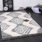 Lifestyle Floors Cream &amp; Grey Mono Tribal Anthracite Rug