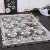 Lifestyle Floors Cream Mono Tribal Carved Lines Anthracite Rug