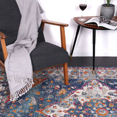 Lifestyle Floors Navy Blue &amp; Orange Delicate Oriental Rug