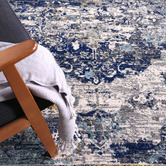Lifestyle Floors Grey &amp; Navy Blue Delicate Distressed Rug