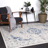 Lifestyle Floors Grey & Navy Blue Delicate Traditional Rug | Temple ...