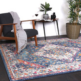 Lifestyle Floors Navy Blue &amp; Orange Delicate Oriental Rug