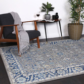 Lifestyle Floors Grey &amp; Navy Blue Delicate Oriental Rug