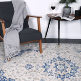 Lifestyle Floors Grey &amp; Navy Blue Delicate Traditional Rug