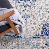 Lifestyle Floors Grey &amp; Navy Blue Delicate Traditional Rug