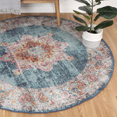 Lifestyle Floors Blue Blaese Power Loomed Round Rug