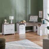 Corner Office Grey &amp; White Bronville 2 Drawer Corner Desk