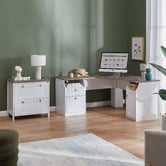 Corner Office Grey &amp; White Bronville 2 Drawer Corner Desk